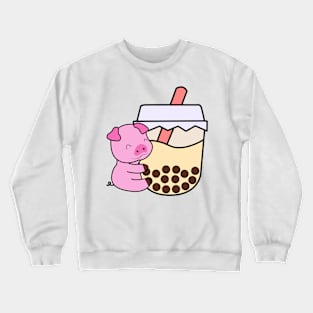 Cute Happy Baby Pig Hugs Sweet Bubble Tea Cream Boba Tea Kawaii Crewneck Sweatshirt